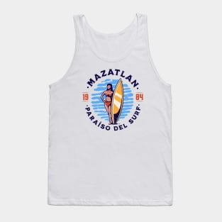 Vintage Mazatlan, Mexico Surfer's Paradise // Retro Surfing 1980s Badge B Tank Top